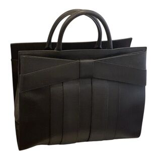 Zac Posen Women's Leather Double Handle Top Zip Handbag Black.